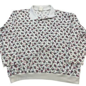 VTG 90s Floral Pattern Collared Sweatshirt size L American Weekend Cottagecore